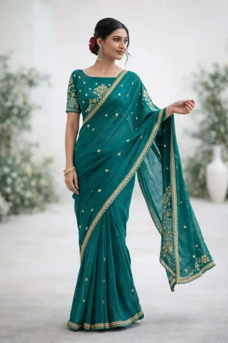 Teal Art Silk Bollywood Saree - Casual (Regular Sari) (Free Size)