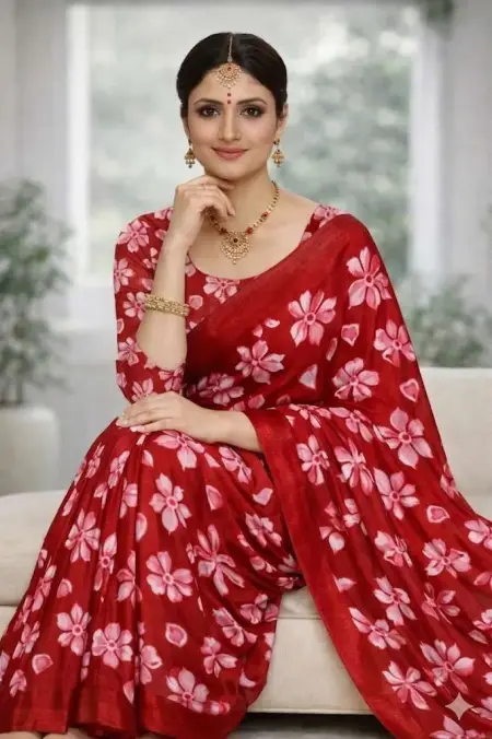 Maroon Georgette Bandhani Saree (Regular Sari) view 3