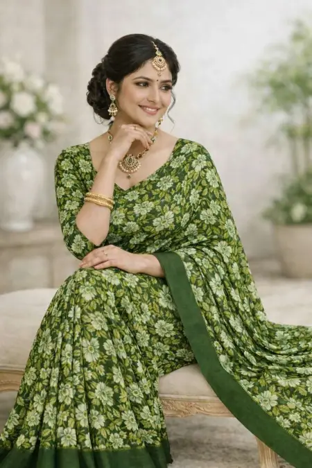 Green Georgette Bandhani Saree (Regular Sari) view 3
