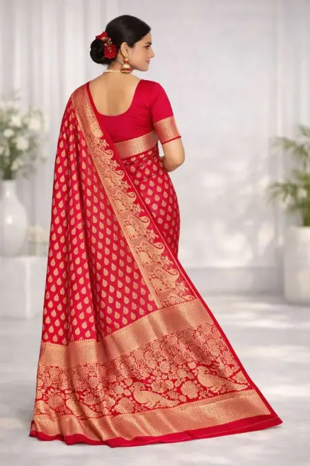 Red Art Silk Banarasi Saree view 2