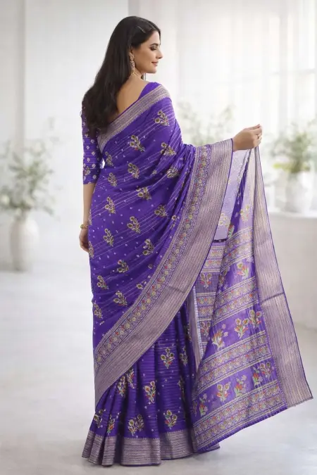 Lavender, Multicolor, Purple Banarasi Silk Banarasi Saree (Regular Sari) view 2