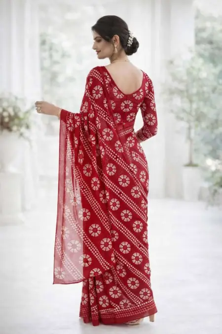 Maroon Georgette Bandhani Saree (Regular Sari) view 2