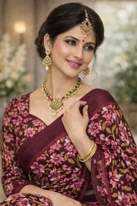 Maroon Georgette Bandhani Saree (Regular Sari) view 3