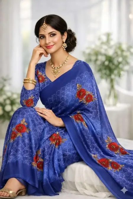 Blue Georgette Bandhani Saree (Regular Sari) view 3