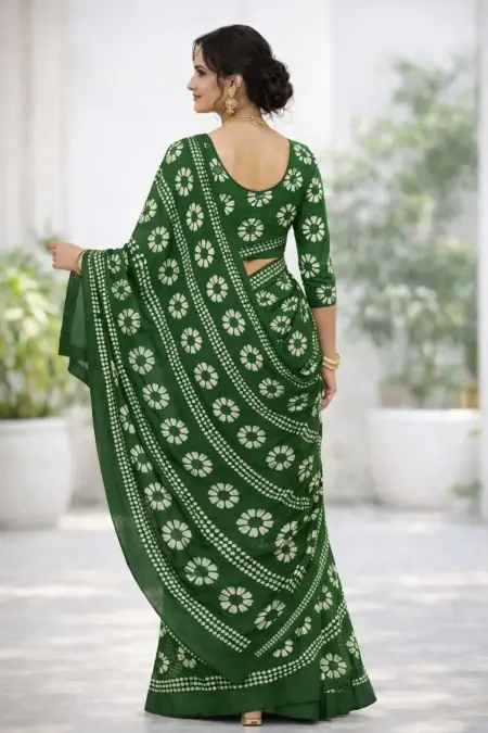 Green Georgette Bandhani Saree (Regular Sari) view 3