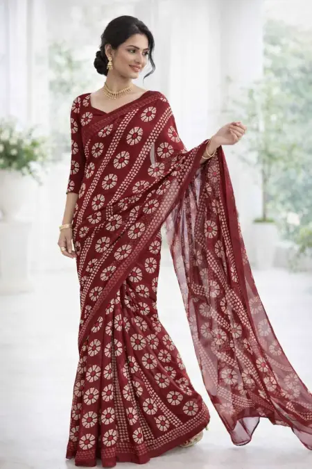 Maroon Georgette Bandhani Saree (Regular Sari)