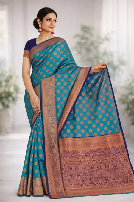 Blue, Teal, Rama Banarasi Silk Banarasi Saree (Regular Sari)