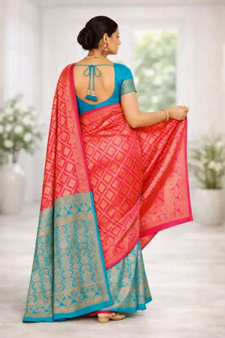 Light Blue, Pink Banarasi Silk Banarasi Saree (Regular Sari) view 2