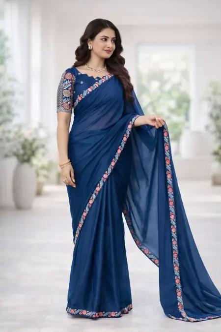 Navy Blue Georgette Bollywood Saree (Regular Sari)