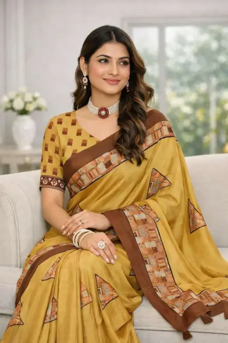 Mustard Art Silk Bollywood Saree (Regular Sari) view 3