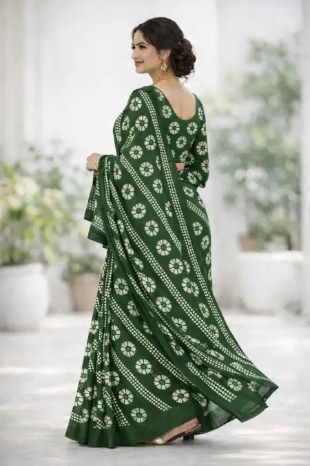 Green Georgette Bandhani Saree (Regular Sari) view 2