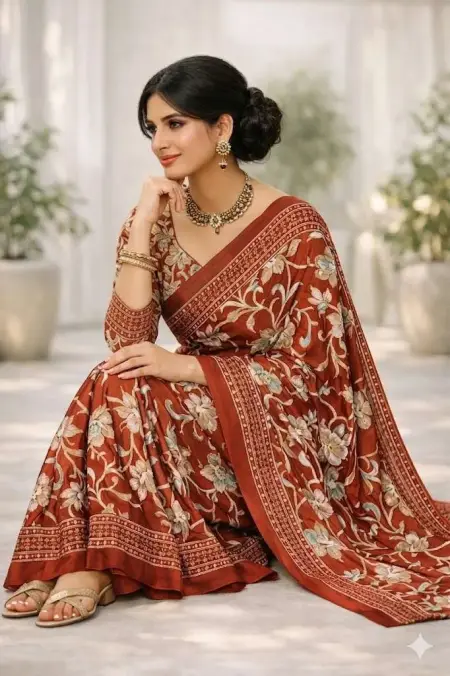 Copper, Orange Georgette Bandhani Saree (Regular Sari) view 3
