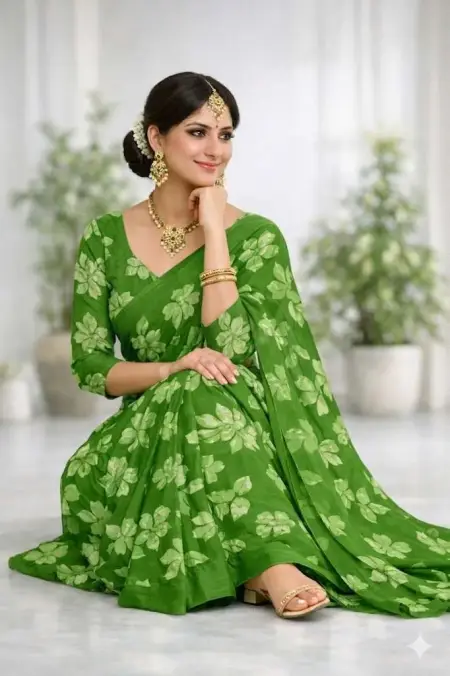 Light Green Georgette Bandhani Saree (Regular Sari) view 3