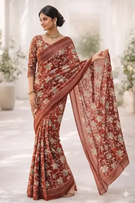 Copper, Orange Georgette Bandhani Saree (Regular Sari)