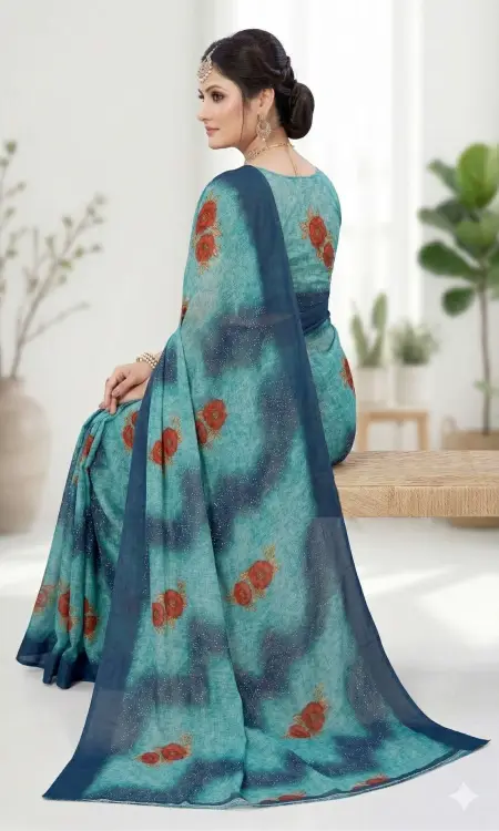 Aqua Blue Georgette Bandhani Saree (Regular Sari) view 3