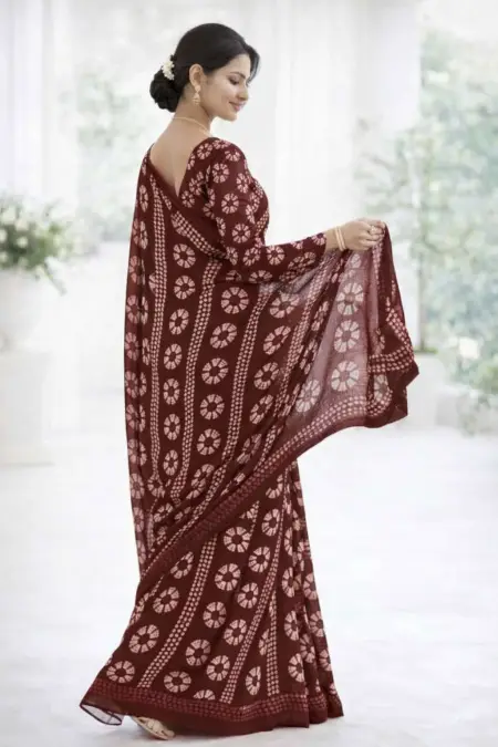 Brown Georgette Bandhani Saree (Regular Sari) view 2