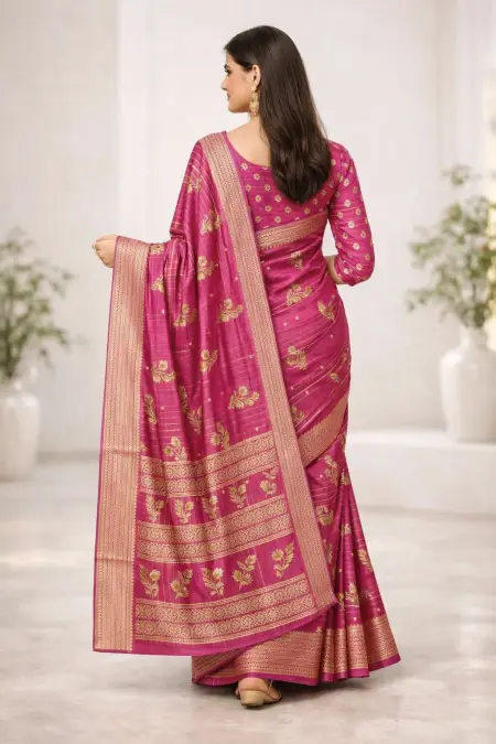 Dark Pink, Magenta, Pink Banarasi Silk Banarasi Saree (Regular Sari) view 2