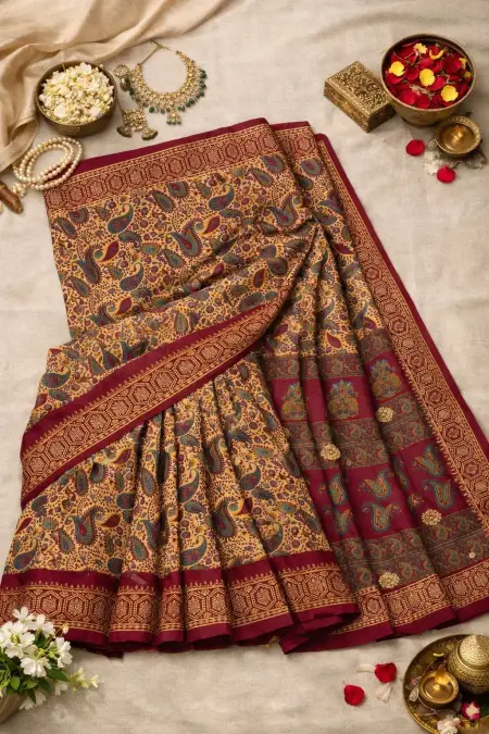 Bronze, Brown, Wine Cotton Bollywood Saree (Regular Sari) view 4