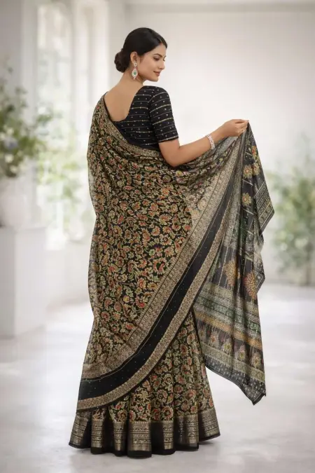Black, Gold, Grey, Metallic, Silver Banarasi Silk Banarasi Saree (Regular Sari) view 2