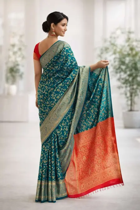 Red, Teal Art Silk Bollywood Saree - Casual (Regular Sari) (Free Size) view 2