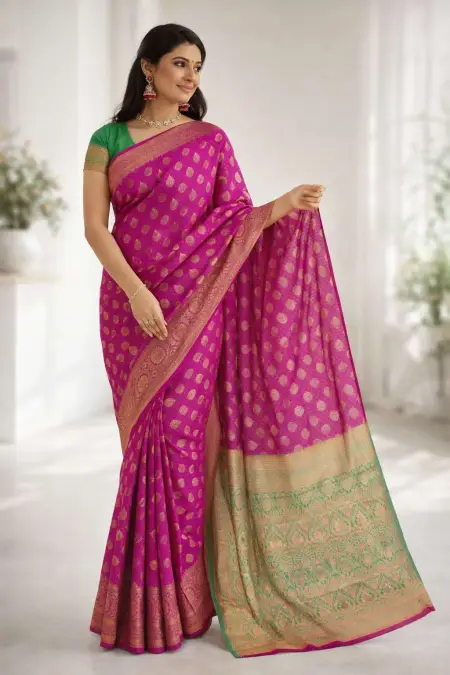 Green, Wine Banarasi Silk Banarasi Saree (Regular Sari)