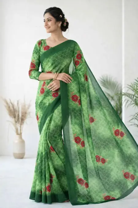 Green Georgette Bandhani Saree (Regular Sari)