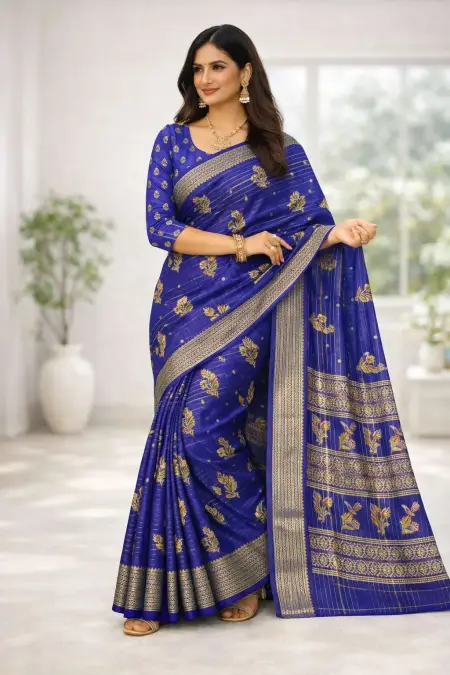 Blue, Dark Blue, Indigo, Navy Blue Banarasi Silk Banarasi Saree (Regular Sari)
