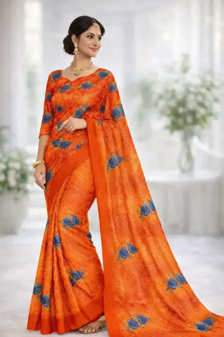 Orange Georgette Bandhani Saree (Regular Sari)