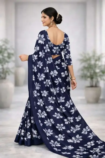 Navy Blue Georgette Bandhani Saree (Regular Sari) view 4