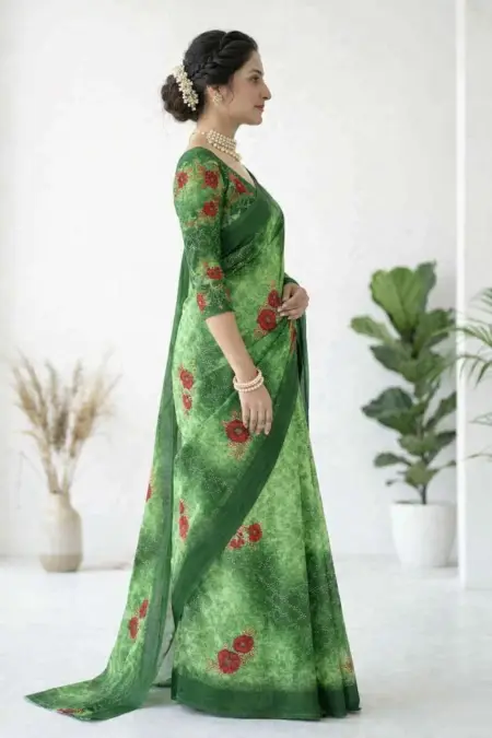 Green Georgette Bandhani Saree (Regular Sari) view 4