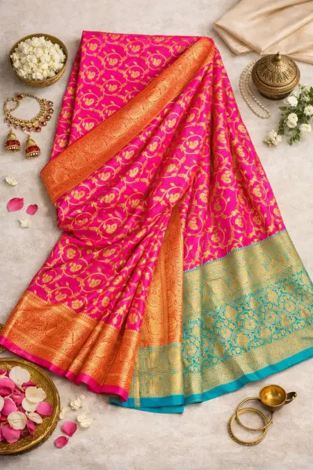 Light Blue, Pink Art Silk Bollywood Saree (Regular Sari) view 4