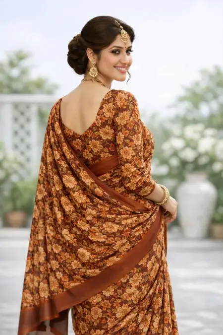 Rust Georgette Bandhani Saree (Regular Sari) view 4