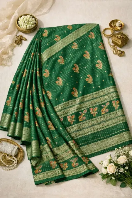 Dark Green, Green, Mehendi, Olive, Teal Banarasi Silk Banarasi Saree (Regular Sari) view 4