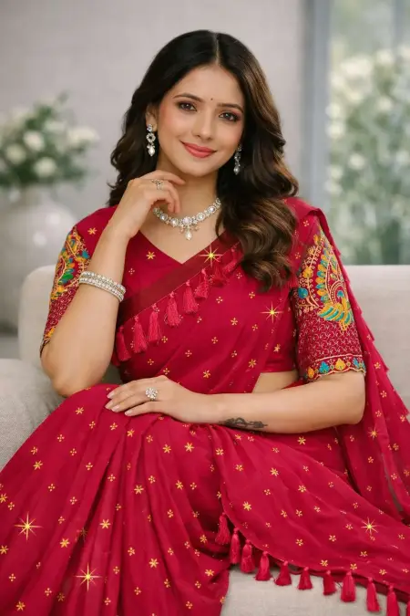 Red Art Silk Saree - Casual (Regular Sari) (Free Size) view 3