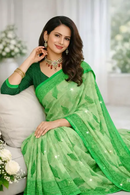 Light Green Chiffon Daily Wear Saree - Casual (Regular Sari) (Free Size) view 3