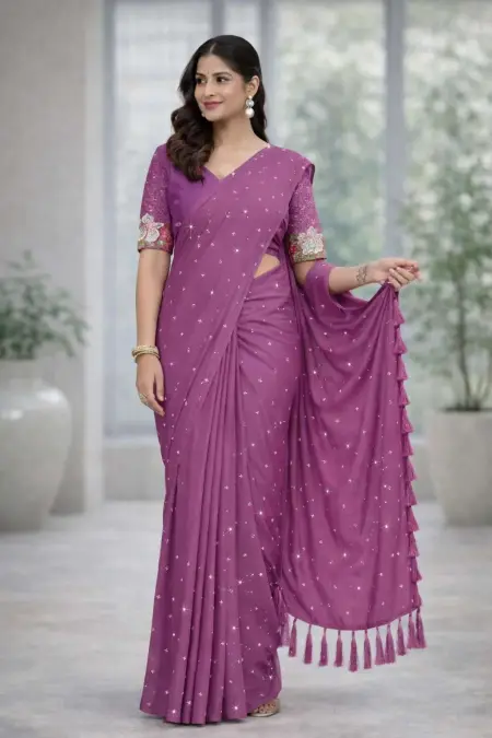 Lavender Georgette Bollywood Saree (Regular Sari)