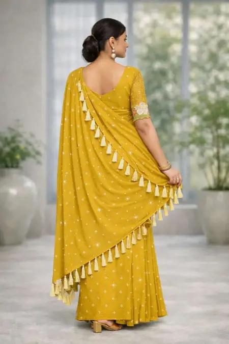 Yellow Georgette Bollywood Saree - Casual (Regular Sari) (Free Size) view 2