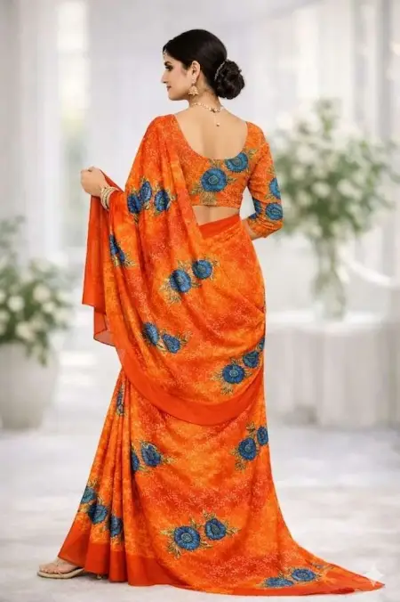 Orange Georgette Bandhani Saree (Regular Sari) view 2