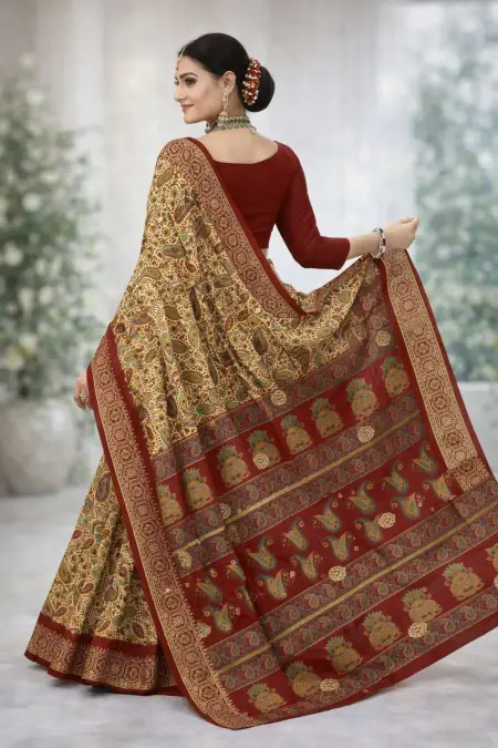 Red Cotton Bollywood Saree (Regular Sari) view 2
