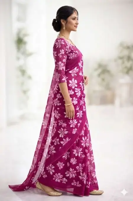 Purple Georgette Bandhani Saree (Regular Sari) view 3