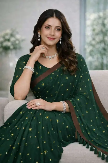 Dark Green Art Silk Saree (Regular Sari) view 3