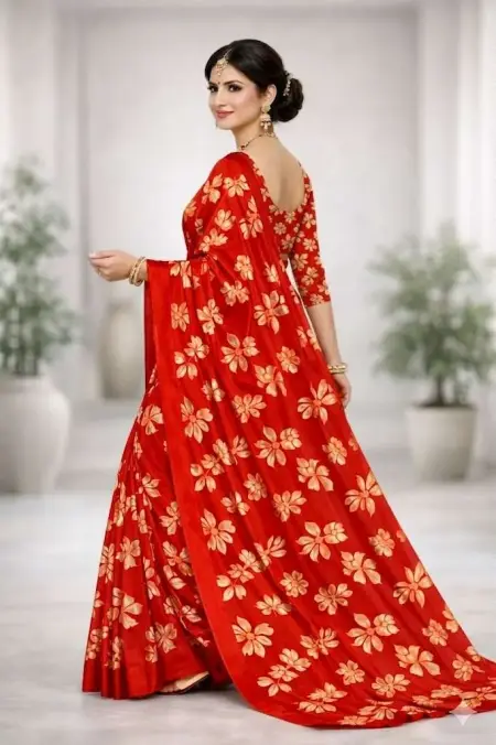 Red Georgette Bandhani Saree - Casual (Regular Sari) (Free Size) view 4