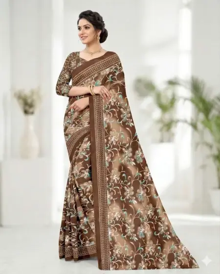 Beige, Bronze, Copper Georgette Bandhani Saree (Regular Sari)