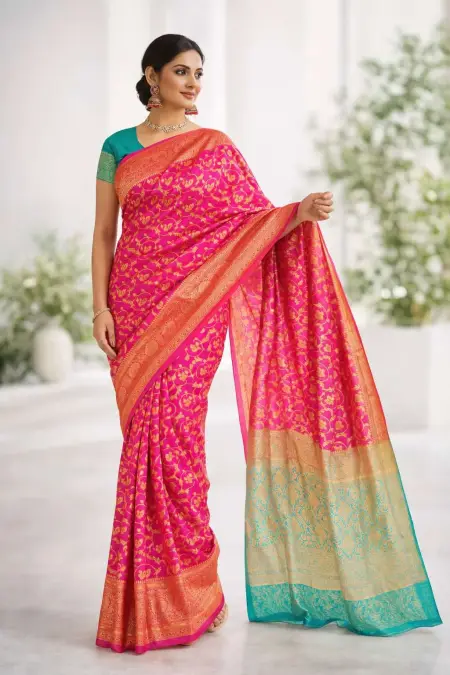 Light Blue, Pink Art Silk Bollywood Saree (Regular Sari)