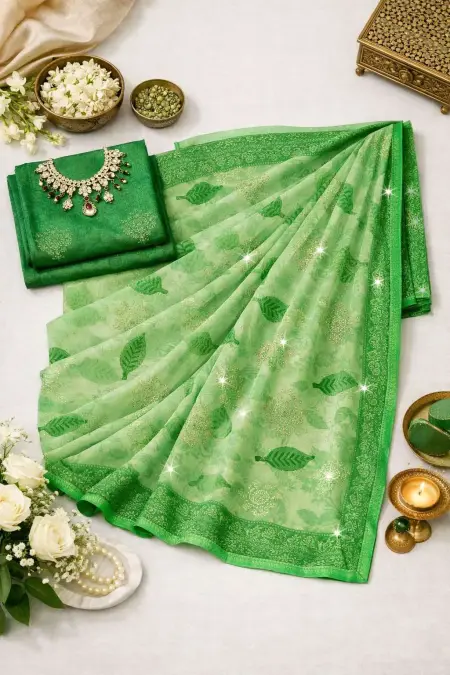 Light Green Chiffon Daily Wear Saree - Casual (Regular Sari) (Free Size) view 4