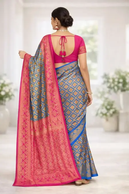 Light Blue, Pink Banarasi Silk Banarasi Saree (Regular Sari) view 2
