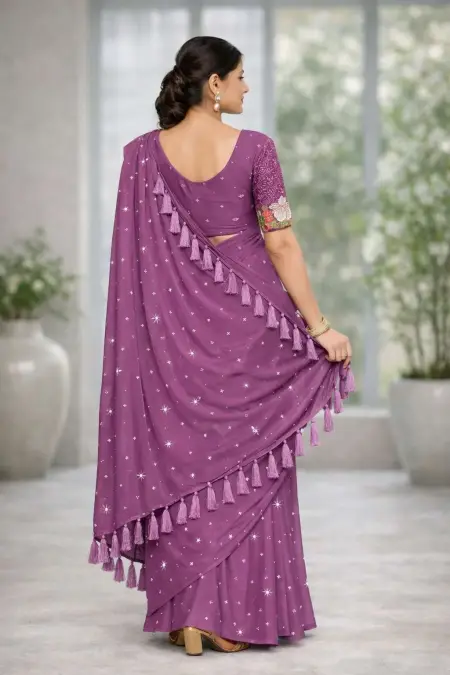 Lavender Georgette Bollywood Saree (Regular Sari) view 2