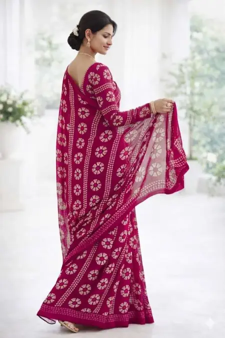 Magenta Georgette Bandhani Saree (Regular Sari) view 3