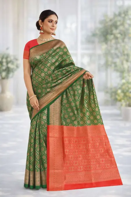 Green, Red Banarasi Silk Banarasi Saree (Regular Sari)