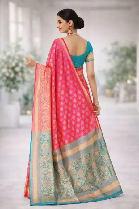 Mint Green, Pink Banarasi Silk Banarasi Saree (Regular Sari) view 2